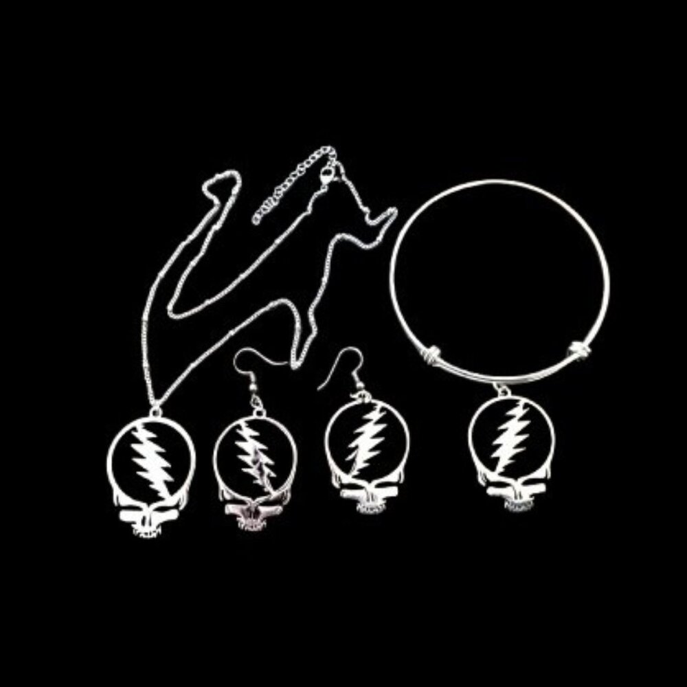 3 Piece Grateful Dead Gift Set Earrings, Bracelet & Necklace Steal Your Face